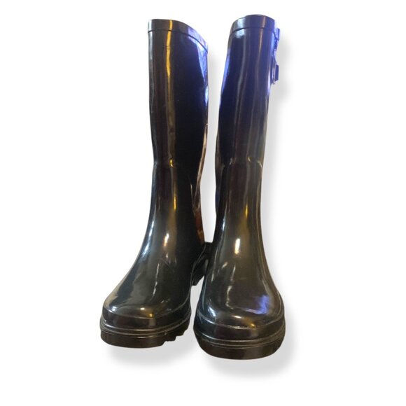 Women's Rain Boots Tall Rubber Outdoor Galoshes Black Size 7B Weather Fashion - Picture 3 of 5